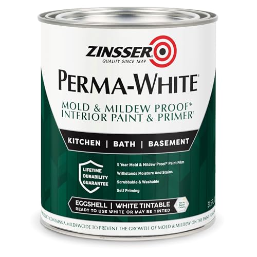 Zinsser 02774 PERMA-WHITE Mold & Mildew Proof Interior Paint, Quart, Eggshell White