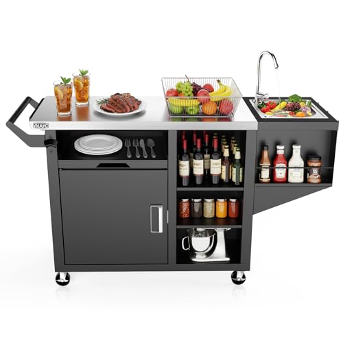 NUUK Outdoor Grill Cart on Wheel, Pizza Oven Table with Sink & Storage