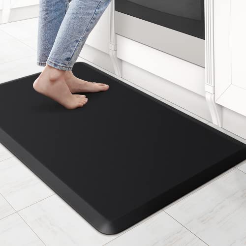 KitchenClouds Kitchen Mat Cushioned Anti Fatigue Rug 17.3"x28" Water Resistant, Non Slip, Standing and Comfort Desk/Floor Mats for House Sink Office (Black)