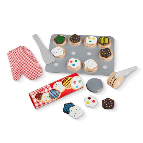 Melissa & Doug Slice and Bake Cookies Wooden Play Food Set with Toppings Pretend Cookies and Baking Sheet
