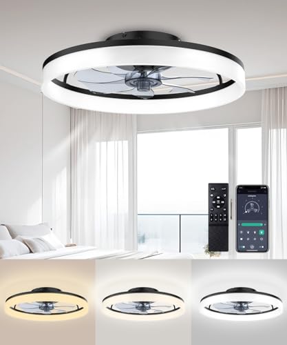 AQUBT Ceiling Fans with Lights and Remote, 20" Modern Low Profile Ceiling Fan