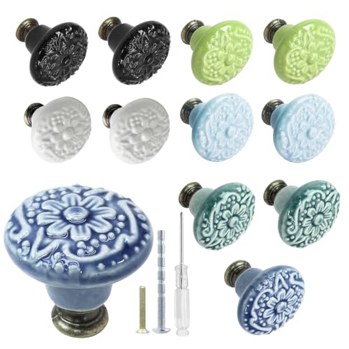 Biaungdo 12 Pcs 6 Colors Ceramic Kitchen Cabinet Knobs and Pulls