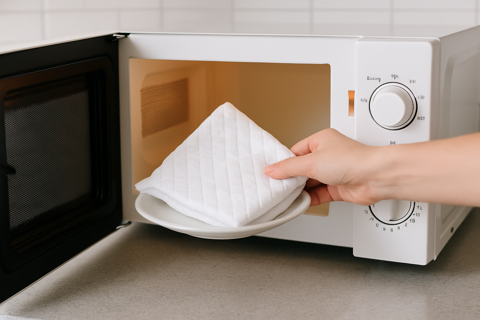 can you put kitchen towel in the microwave