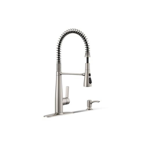 KOHLER K-R22745-SD-VS Semi-Professional Kitchen Sink Faucets with Soap Dispenser, Commercial Kitchen Faucets with Pull Down Sprayer, Vibrant Stainless