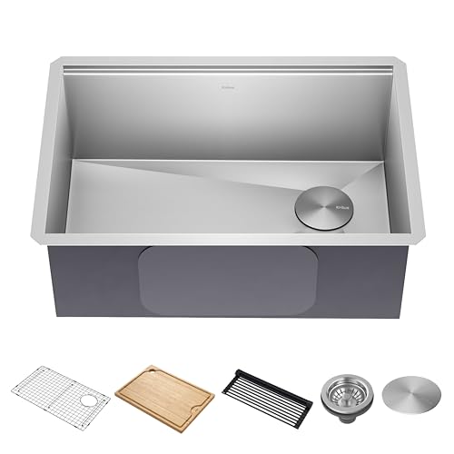 KRAUS Kore 27-Inch Undermount Workstation 16 Gauge Single Bowl Stainless Steel Kitchen Sink with Accessories