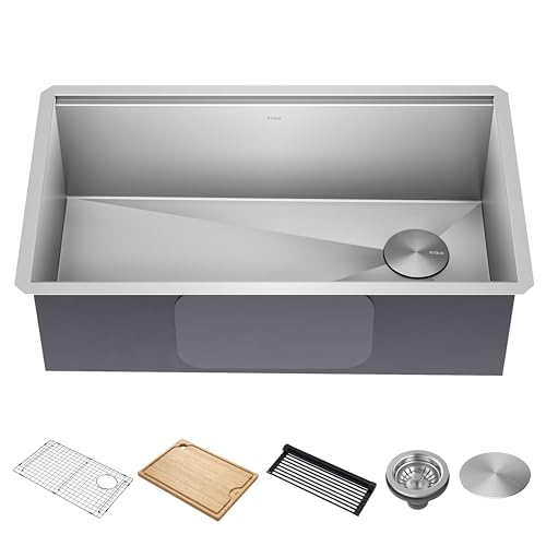 KRAUS Kore 32-Inch Undermount Workstation 16 Gauge Single Bowl Stainless Steel Kitchen Sink with Accessories