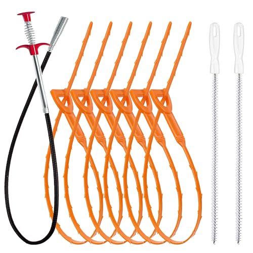 35.5inch Drain Clog Remover(1pcs), 25inch Drain Snake Hair Remover(6pcs) & Cleaning Brush(2pcs)