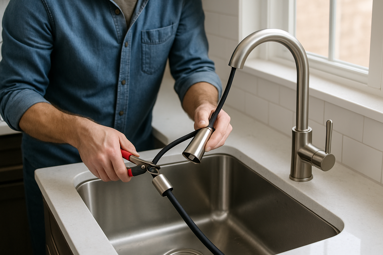 how to replace a sprayer hose on a kitchen sink