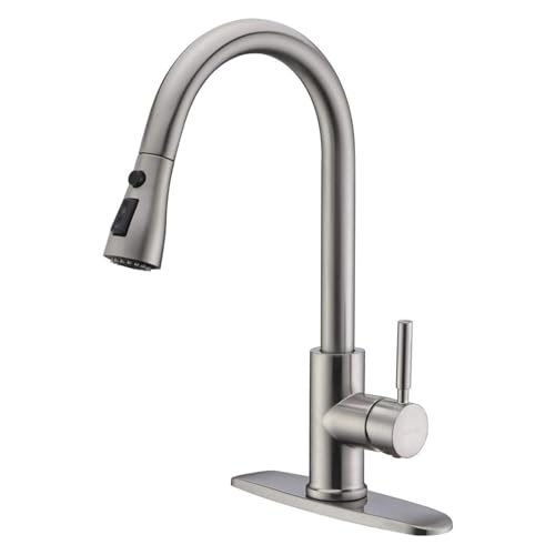 WEWE Single Handle High Arc Brushed Nickel Pull Out Kitchen Faucet