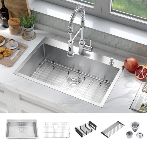 ATTOP 33 Inch Large Single Bowl Drop in Kitchen Sink