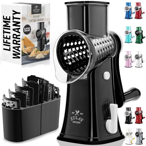 Zulay Kitchen Rotary Cheese Grater 5 Blade Cheese Shredder
