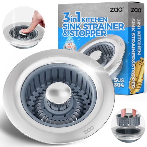 Sink Drain Strainer - Sink Stopper Kitchen Drain, 3 in 1 Kitchen Sink Drain Strainer with Anti-Clogging Basket