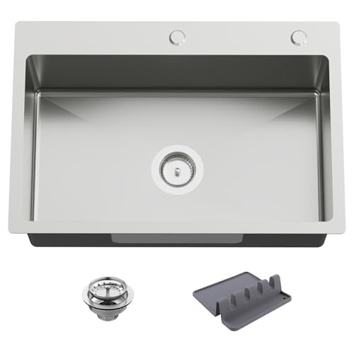 27x18 Inch Kitchen And Bar Sink-Stainless Steel Drop In Kitchen Sink Modern Single Bowl Topmount Bar Sink Come With Silicon Mat,Drain Strainer Set Compatibility With Various Kitchen&Bar Style