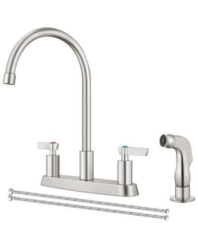 GBBNE Kitchen Faucet with Sprayer 2 Handle Kitchen Sink Faucets 8 Inch Centerset 3 Hole with Supply Lines Brushed Nickel