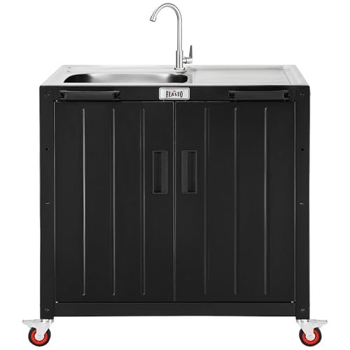 Feasto Outdoor Kitchen Island with Stainless Steel Sink and Storage Cabinet
