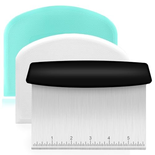 Ecavria Bench Scraper, Premium Stainless Steel Dough Scraper with 2 PCS Flexible Bowl Scraper