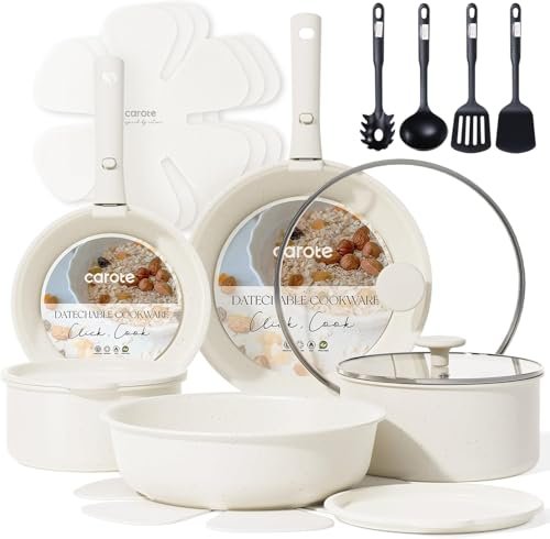 CAROTE 19pcs Pots and Pans Set, Nonstick Cookware Set Detachable Handle