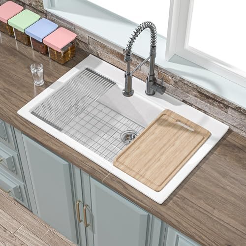 HOMLYLINK 33x22 Drop In Kitchen Sink Workstation White