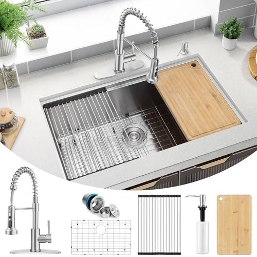 Herogo 33x19 Inch Kitchen Sink with Accessories, 18/10 Stainless Steel Undermount Kitchen Sink Workstation Single Bowl R10 Corner 10 Inch Deep