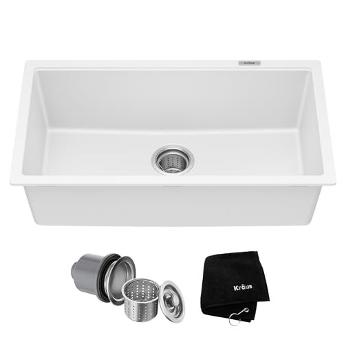 KRAUS Quarza 31-inch Granite Undermount Single Bowl White Kitchen Sink