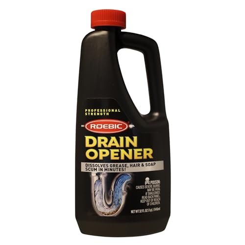 Roebic Liquid Drain Cleaner, Kitchen Sink Grease and Pipe Clog Remover, Professional Strength, 32 fl oz (1 Quart)