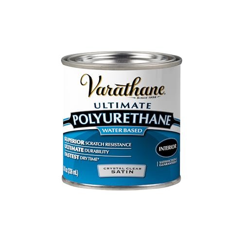 Varathane Water-Based Crystal-Clear Ultimate Polyurethane | Interior Wood Protection | Fast Dry Time | Easy Clean Up | Satin | Half Pint