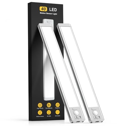 MCGOR 10inch Under Cabinet Lighting, 2 Pack Rechargeable Motion Sensor Light Indoor