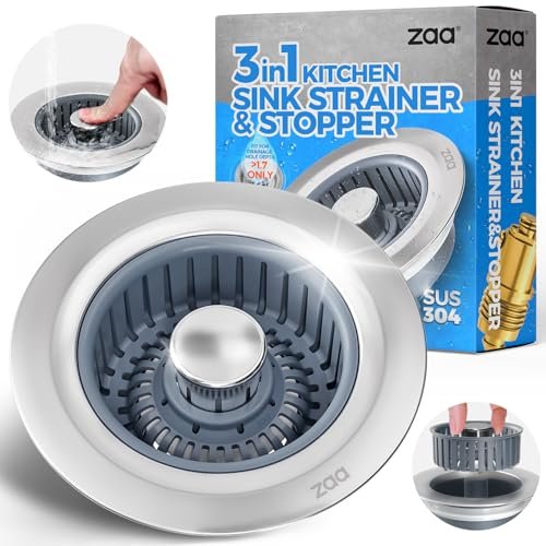 Sink Drain Strainer - Sink Stopper Kitchen Drain, 3 in 1 Kitchen Sink Drain Strainer with Anti-Clogging Basket