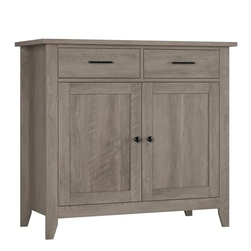 HORSTORS Farmhouse Kitchen Storage Cabinet, Small Buffet, Coffee Bar, Grey