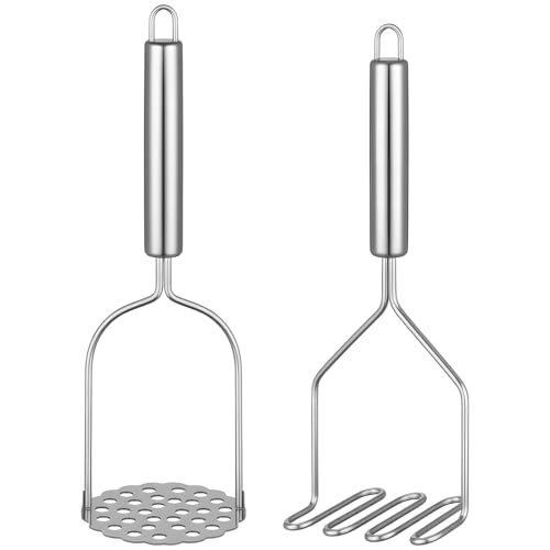 Maclia 2PCS Stainless Steel Mashed Potato Masher for Vegetable, Ground Beef