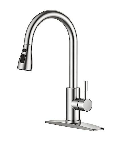 FORIOUS Kitchen Faucets Pull Down Sprayer, Stainless Steel, Brushed Nickel