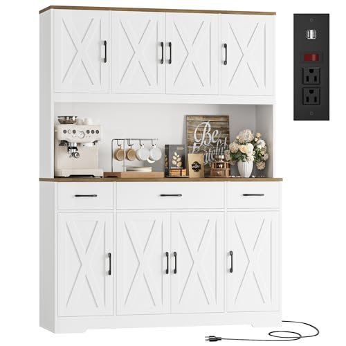 HOSTACK 71" Tall Kitchen Pantry Storage Cabinet, 55" W Kitchen Hutch, White