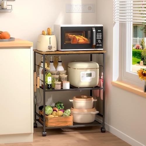 ThreeHio Rolling Kitchen Microwave Cart