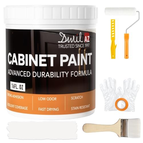 DWIL Cabinet Paint, Water Based Kitchen Cabinet Paint, Furniture Paint, White Wood Paint, Low Odor, Fast Drying, Semi-Gloss, 16oz White