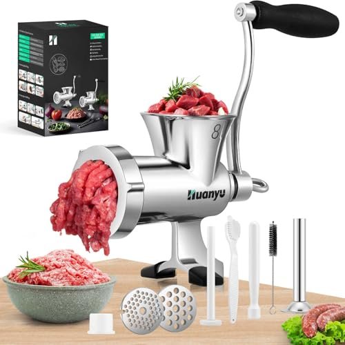 Huanyu Manual Meat Grinder, 304 Stainless Steel with Sausage Stuffer #M8