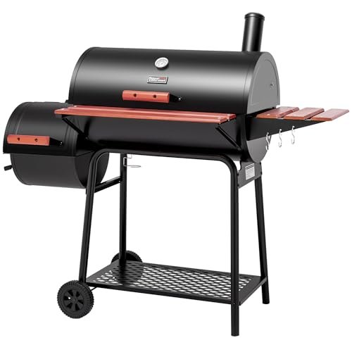 Royal Gourmet CC1830W 30-Inch Charcoal Grill with Offset Smoker and Wood-Painted Side Table