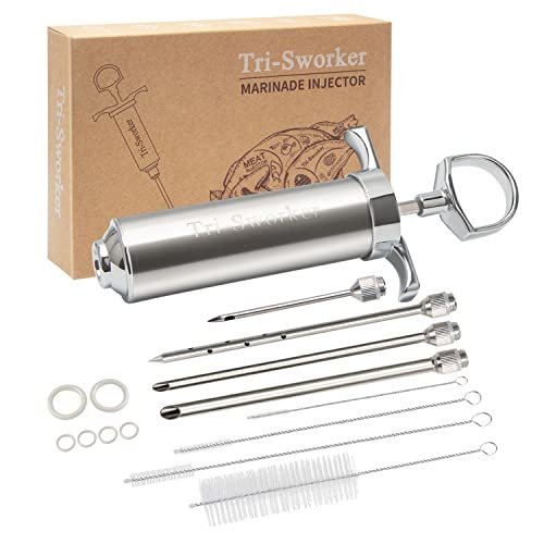 Tri-Sworker Meat Injector Syringe for Smoking with 4 Marinade Flavor Food Injector Needles