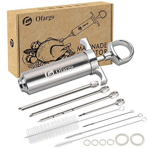 Ofargo Stainless Steel Meat Injector Syringe Kit with 4 Marinade Needles