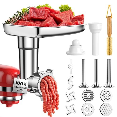 100% Polished Stainless Steel Meat Grinder Attachment for KitchenAid Mixer