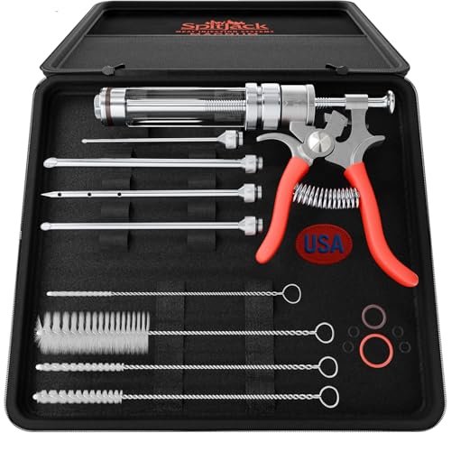 SpitJack Magnum BBQ Marinade Meat Injector, Made in USA, 4 Needles, MJ106