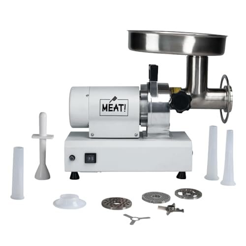 MEAT! .75 HP Pro-Grade Meat Grinder #12 with Coarse and Fine Grinding Plates, Stainless Steel, For Meat Grinding, Sausage Stuffing, and Processing