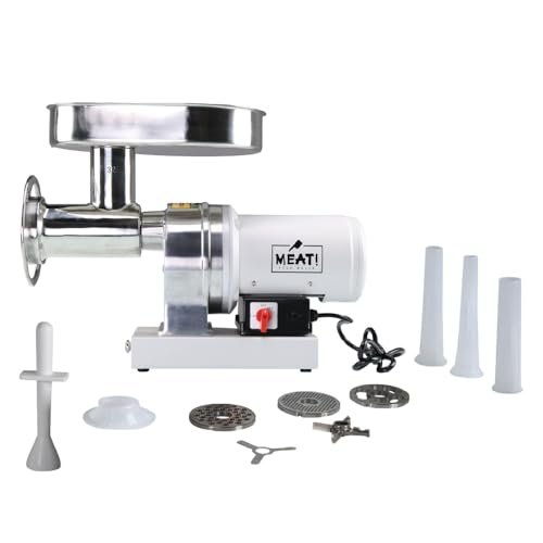 MEAT! 1.5 HP Pro-Grade Meat Grinder #32 with Coarse and Fine Grinding Plates, Stainless Steel, For Meat Grinding, Sausage Stuffing, and Processing