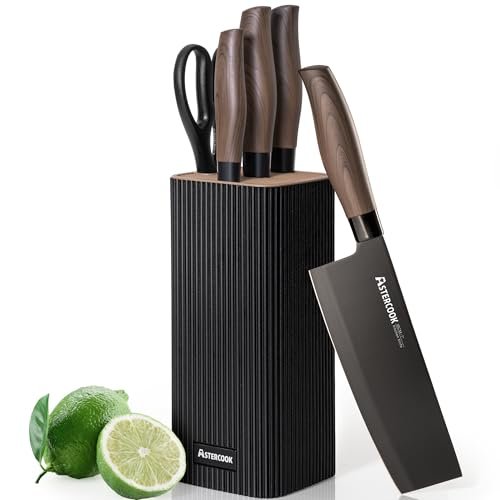 Astercook Knife Set, 6-Piece Kitchen Knife Set with Block