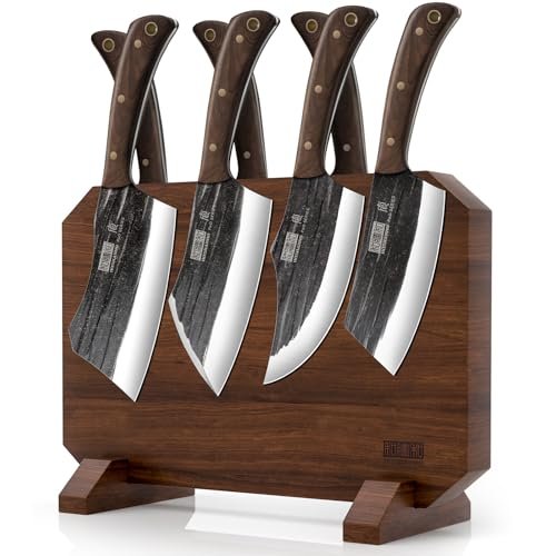 HOSHANHO 8PCS Butcher Kitchen Knife Set, Sharp Magnetic Knife Block Set