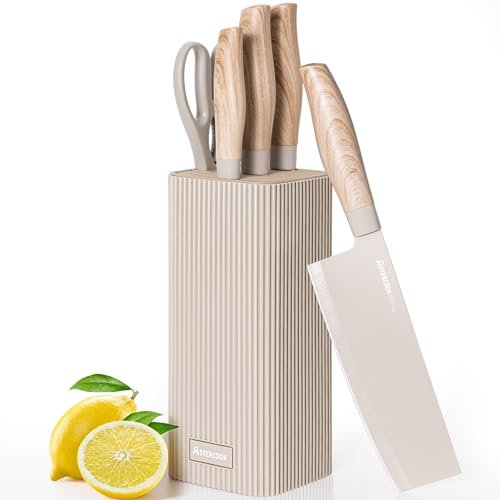 Astercook Knife Set, 6-Piece Kitchen Knife Set with Block