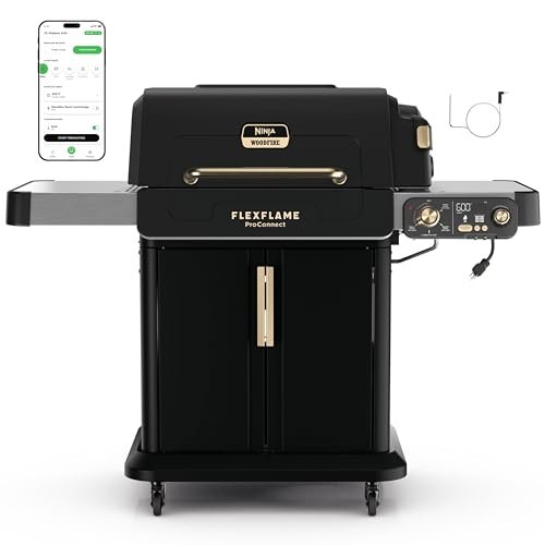 Ninja FlexFlame ProConnect Grill & Smoker, 5-in-1, Black/Gold, PG305