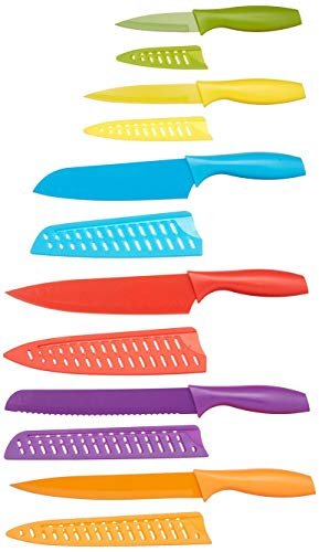 Amazon Basics Color-Coded Dishwasher Safe Kitchen Knife Set, 12-Piece