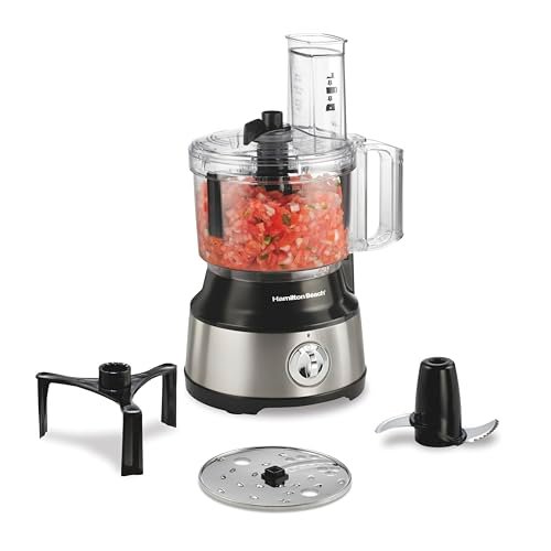 Hamilton Beach Food Processor & Vegetable Chopper for Slicing, Shredding, Mincing, and Puree, 10 Cups + Easy Clean Bowl Scraper, Stainless Steel (70730)