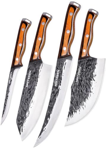 4PCS Hand Forged Butcher Knife Set, Kitchen Knives Gift for Men Women
