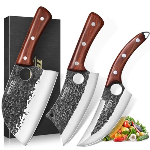 Topfeel 3PCS Hand Forged Kitchen Knife Set - Viking Chef Knives Men Gifts